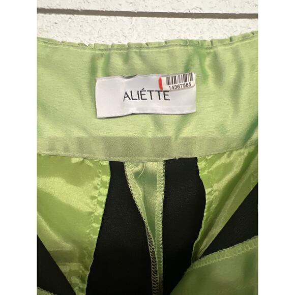 Aliette Sz 10 Green Lime Silk Satin silky Wide Leg Smocked Waist Pants Urban - Picture 5 of 5